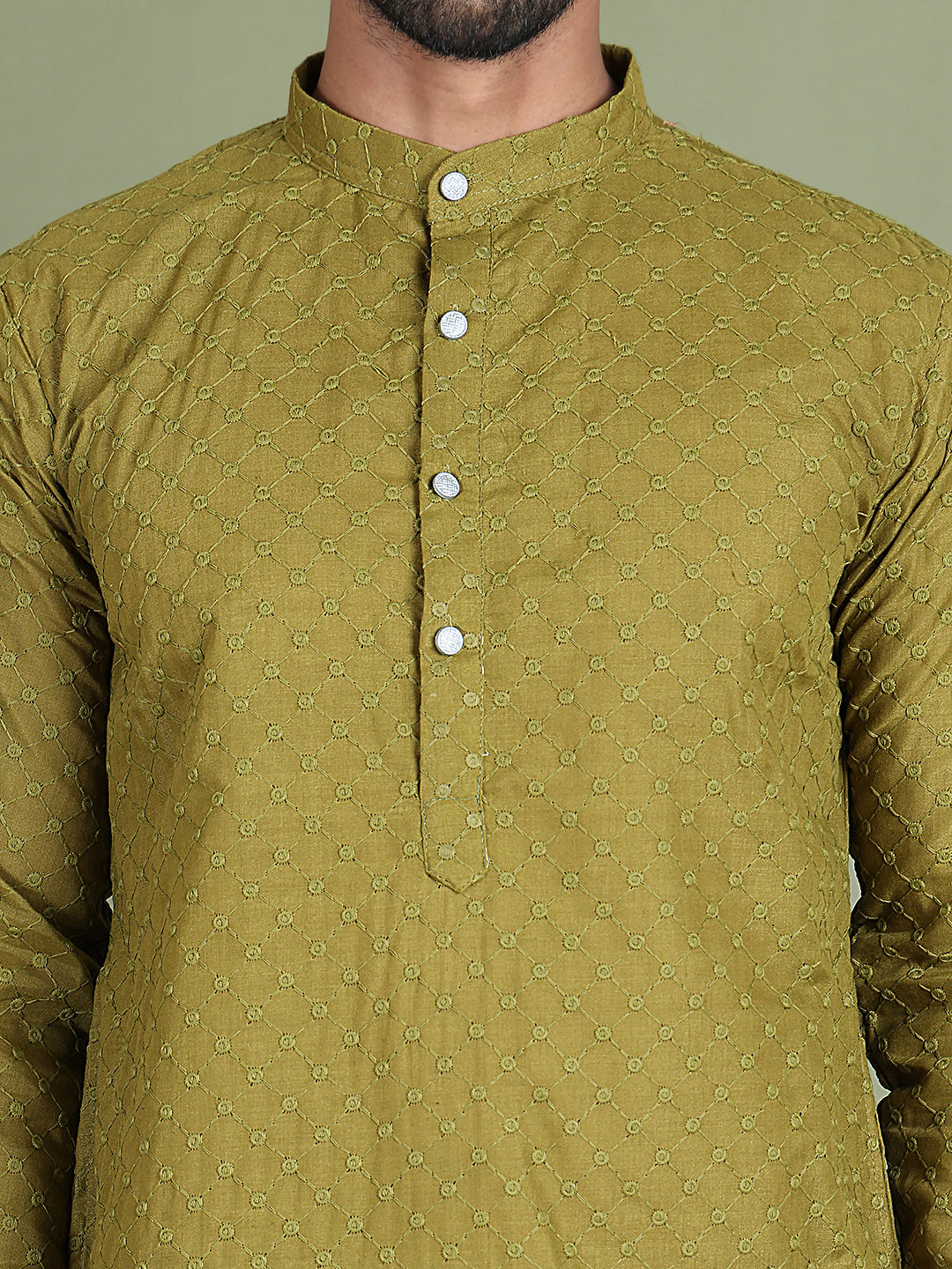 Chikankari Pure Cotton Kurta with Churidar ( JOKP 5158Olive )