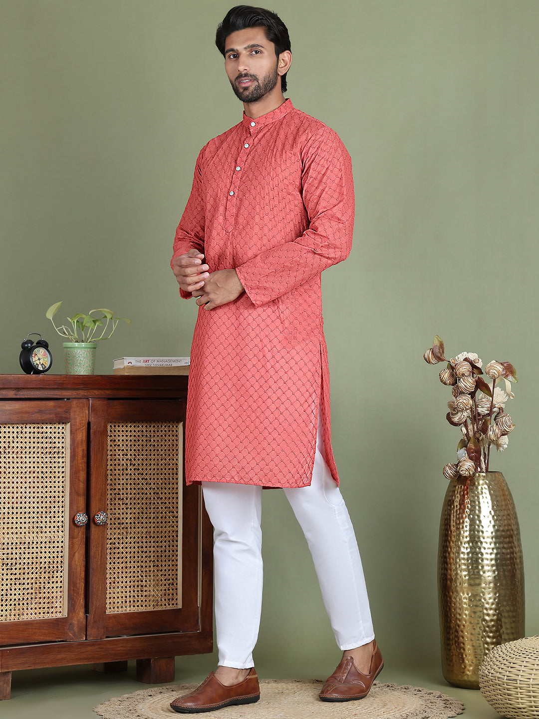 Chikankari Pure Cotton Kurta with Churidar ( JOKP 5158Peach ) [FF] [N-1]