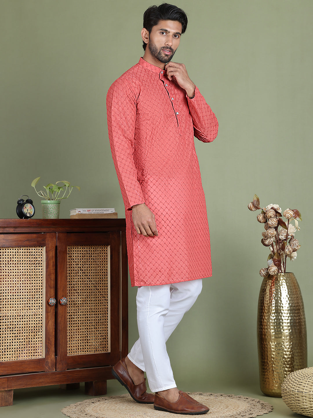 Chikankari Pure Cotton Kurta with Churidar ( JOKP 5158Peach ) [FF] [N-1]