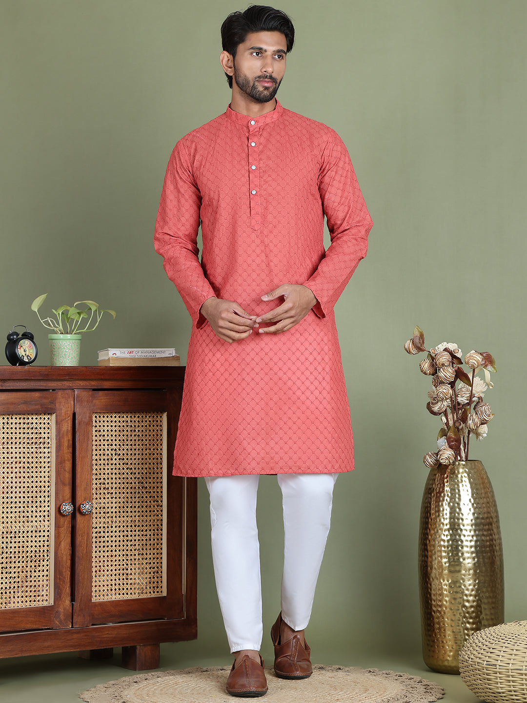 Chikankari Pure Cotton Kurta with Churidar ( JOKP 5158Peach ) [FF] [N-1]