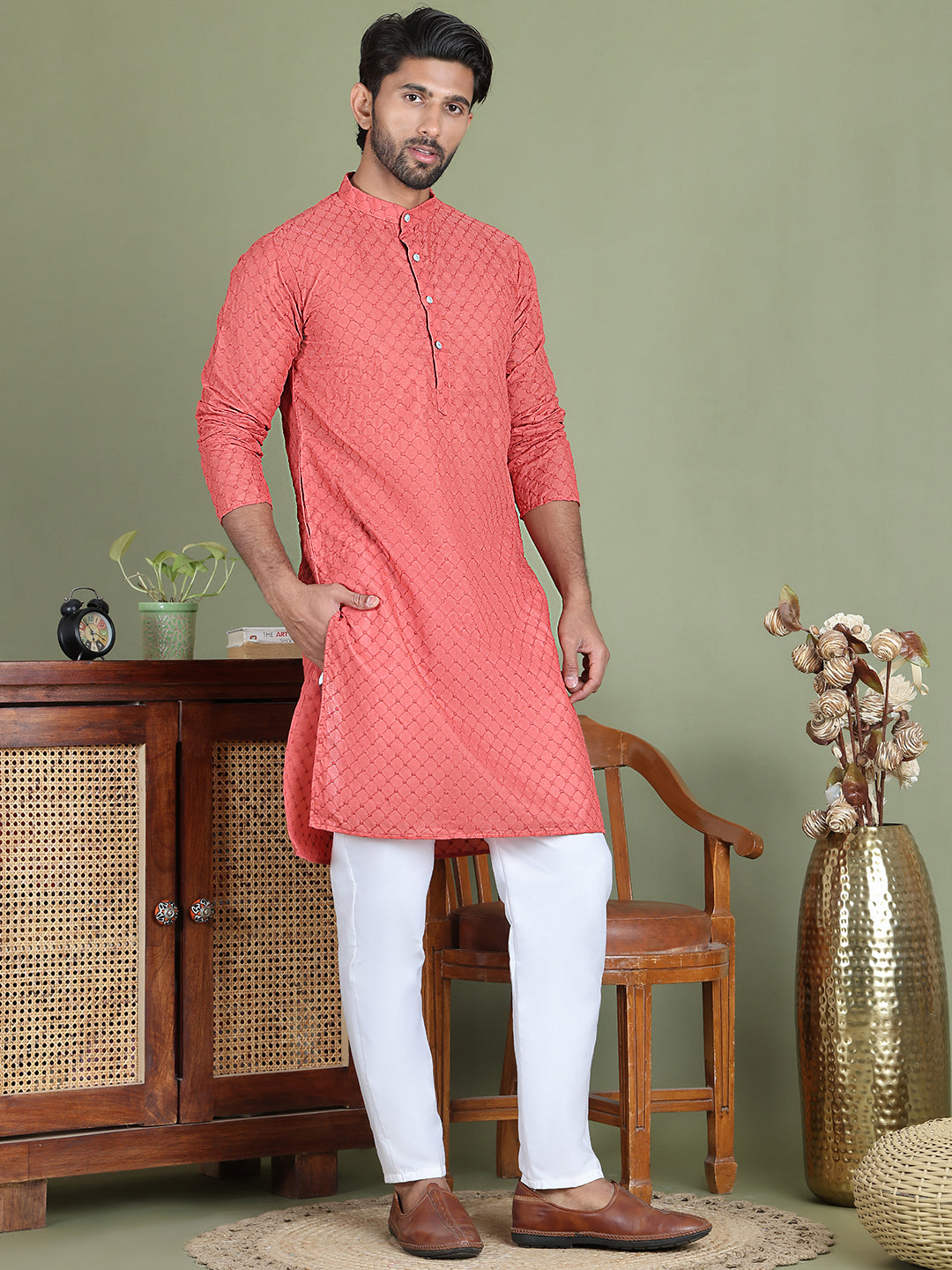 Chikankari Pure Cotton Kurta with Churidar ( JOKP 5158Peach ) [FF] [N-1]