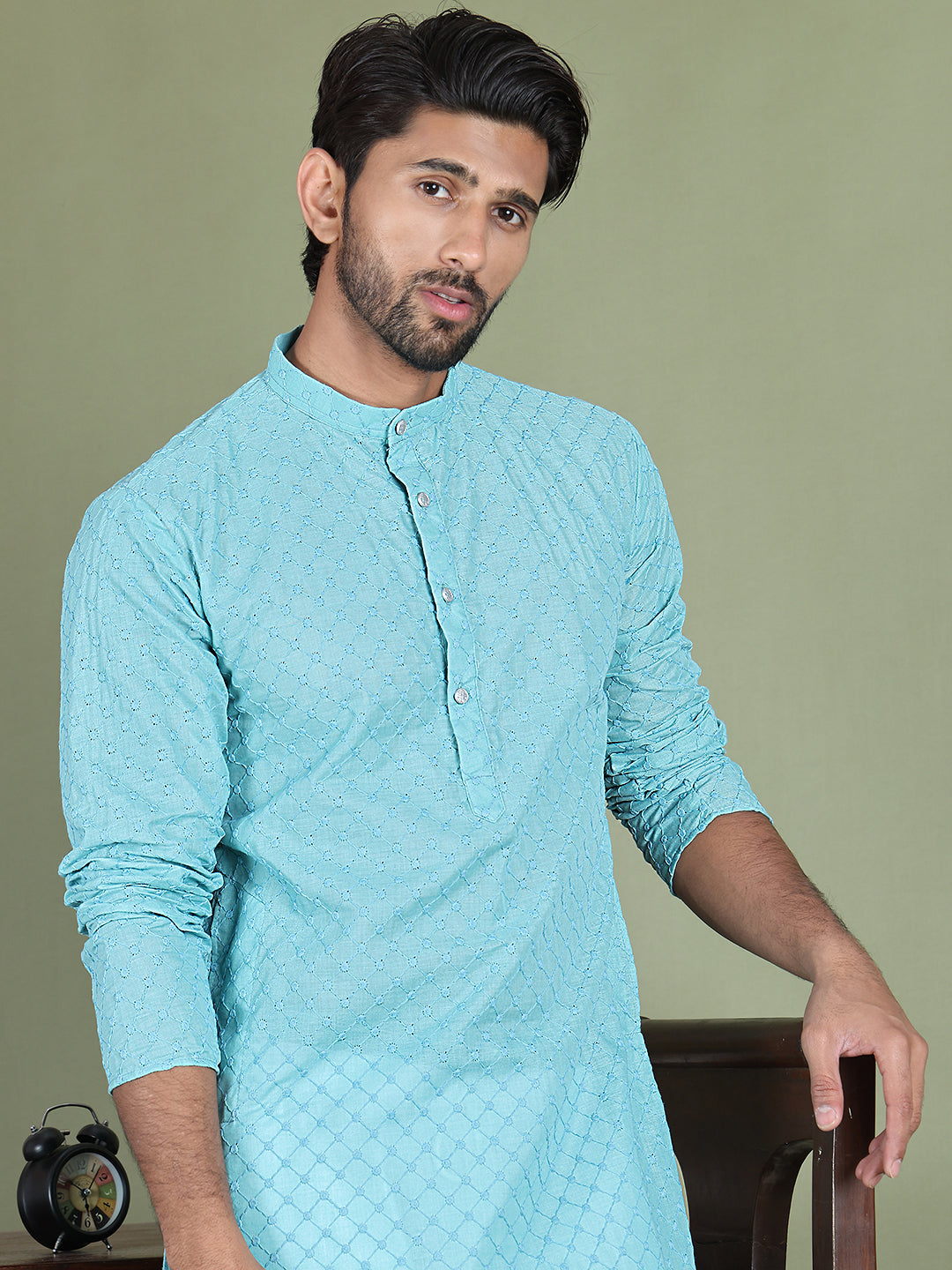 Chikankari Pure Cotton Kurta with Churidar ( JOKP 5158Sky )