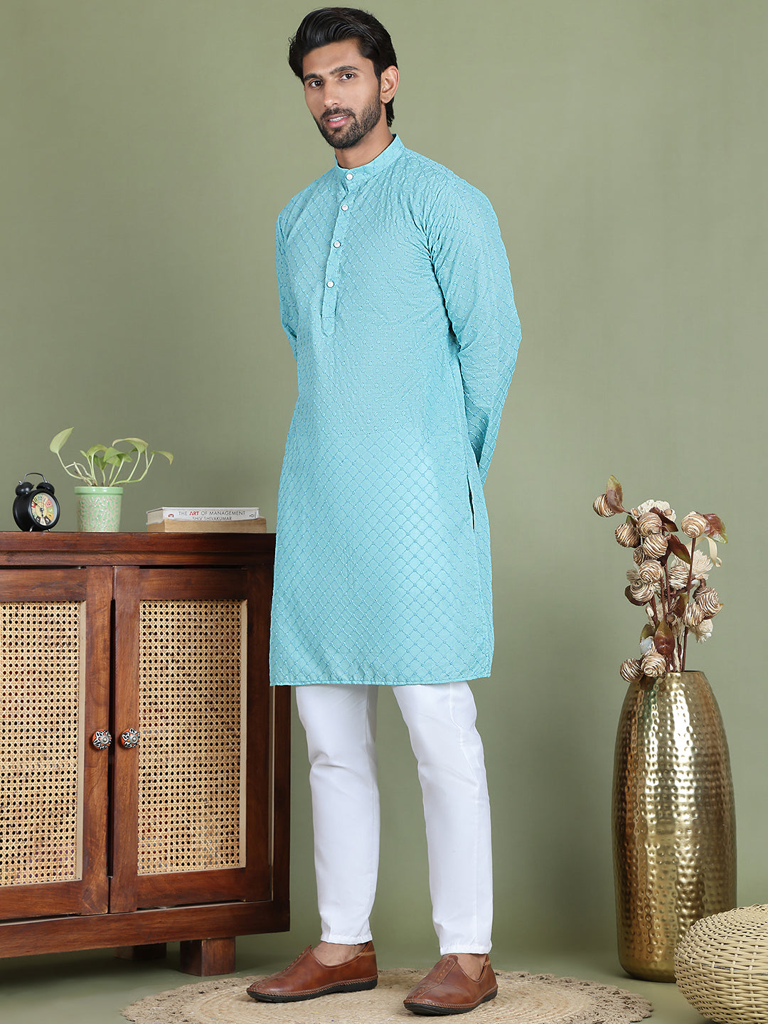 Chikankari Pure Cotton Kurta with Churidar ( JOKP 5158Sky )