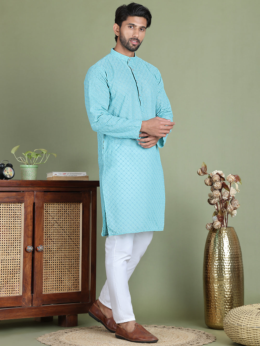 Chikankari Pure Cotton Kurta with Churidar ( JOKP 5158Sky )