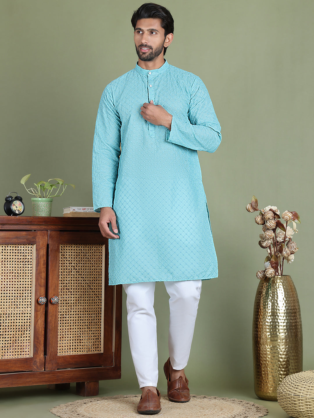 Chikankari Pure Cotton Kurta with Churidar ( JOKP 5158Sky )