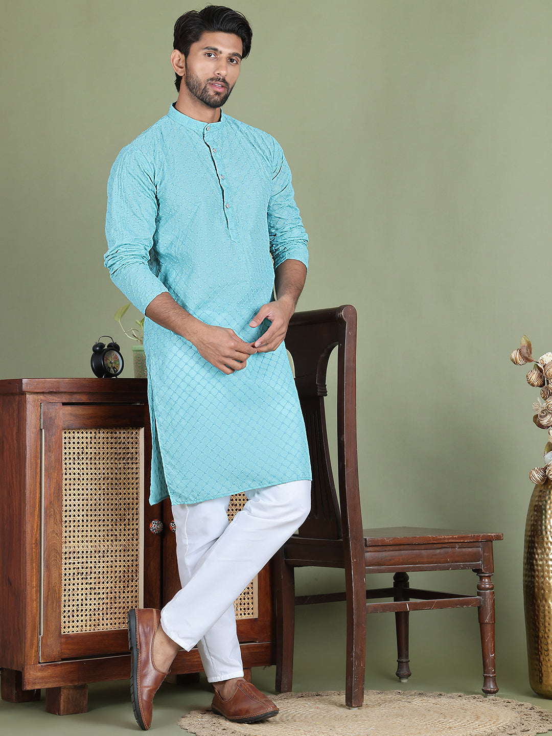 Chikankari Pure Cotton Kurta with Churidar ( JOKP 5158Sky )