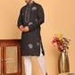 Men's Sequins Embroidered Kurta With Pyjama ( JOKP P 5159 Black )