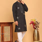 Men's Sequins Embroidered Kurta With Pyjama ( JOKP P 5159 Black )
