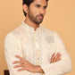Men's Sequins Embroidered Kurta With Pyjama ( JOKP P 5159 Cream )