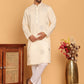 Men's Sequins Embroidered Kurta With Pyjama ( JOKP P 5159 Cream )