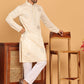 Men's Sequins Embroidered Kurta With Pyjama ( JOKP P 5159 Cream )