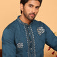 Men's Sequins Embroidered Kurta With Pyjama ( JOKP P 5159 Peacock )