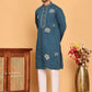 Men's Sequins Embroidered Kurta With Pyjama ( JOKP P 5159 Peacock )