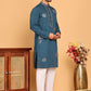 Men's Sequins Embroidered Kurta With Pyjama ( JOKP P 5159 Peacock )