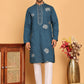 Men's Sequins Embroidered Kurta With Pyjama ( JOKP P 5159 Peacock )