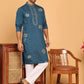 Men's Sequins Embroidered Kurta With Pyjama ( JOKP P 5159 Peacock )