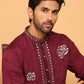 Men's Sequins Embroidered Kurta With Pyjama ( JOKP P 5159 Wine )