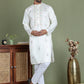 Men's Embroidered and Sequence Work Kurta Pyjama Set ( JOKP 5160White )