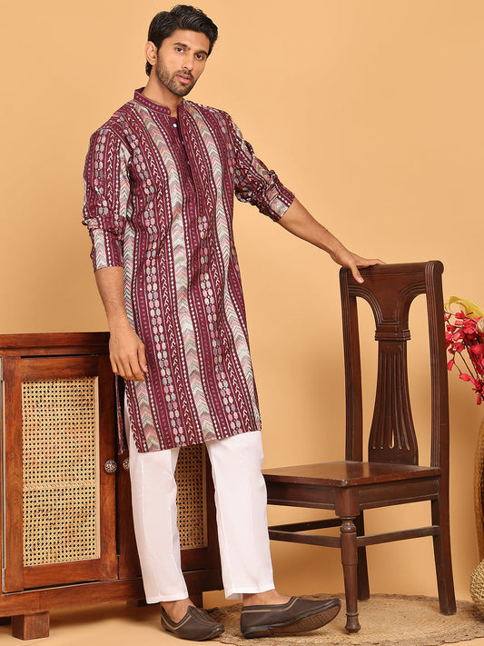 Embroidered and Sequins Kurta Pyjama Set for Men ( JOKP P 5161 Maroon )
