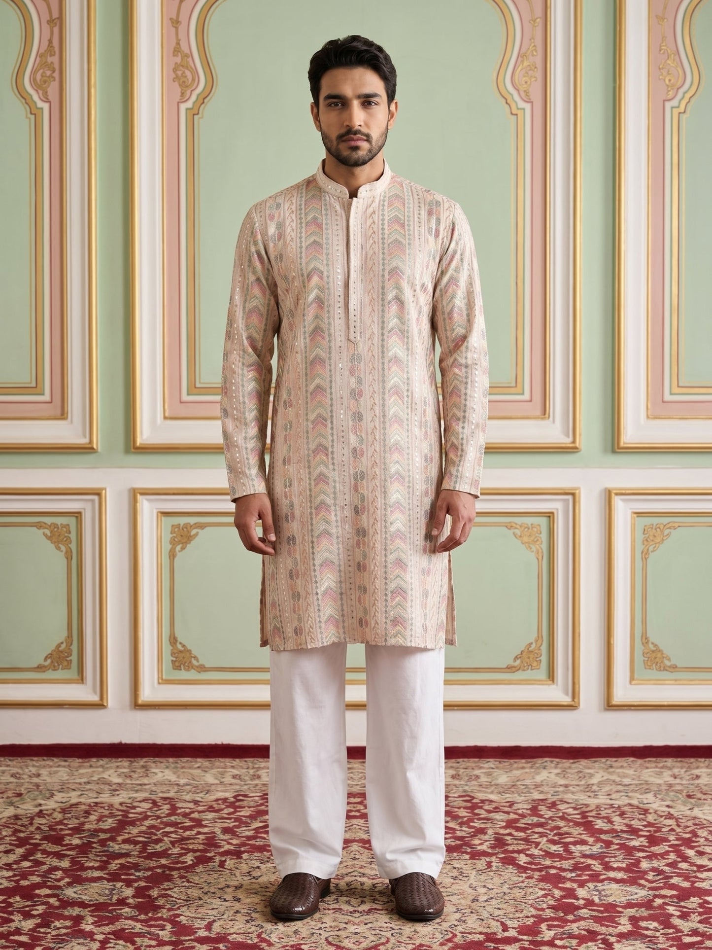 Embroidered and Sequins Kurta Pyjama Set for Men