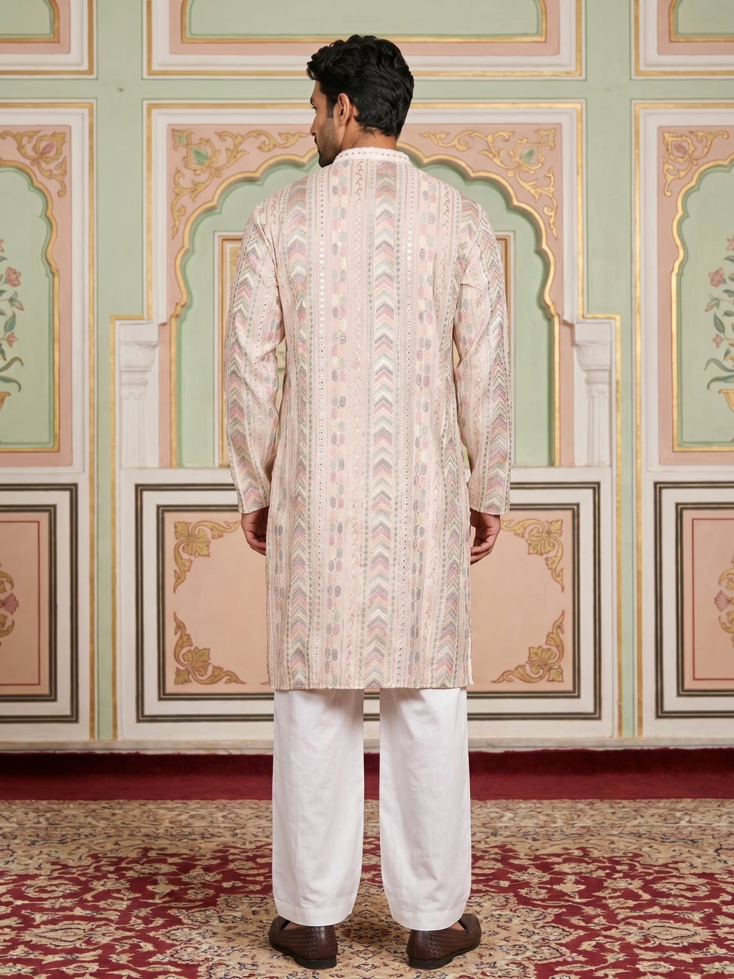 Embroidered and Sequins Kurta Pyjama Set for Men