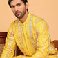 Embroidered and Sequins Kurta Pyjama Set for Men ( JOKP P 5161 Yellow )