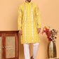 Embroidered and Sequins Kurta Pyjama Set for Men ( JOKP P 5161 Yellow )