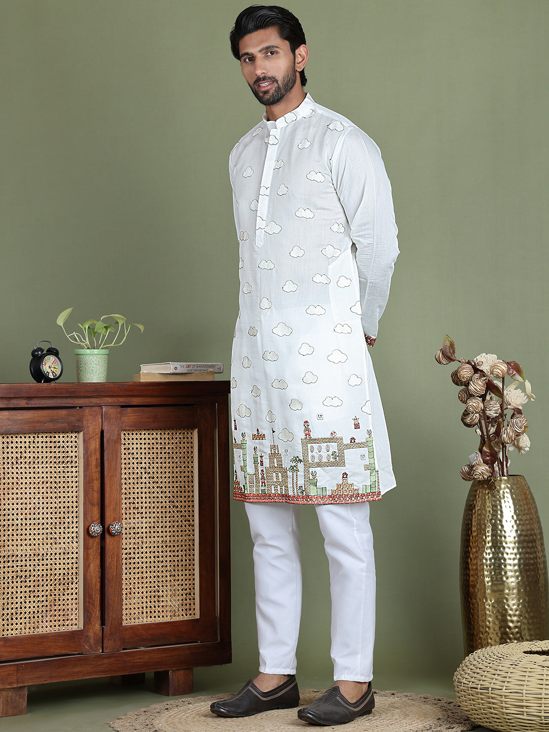 Embroidered and Sequins Kurta Set ( JOKP 5162White )
