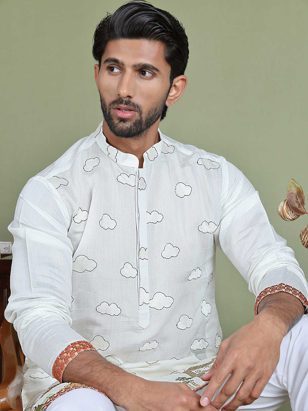 Embroidered and Sequins Kurta Set ( JOKP 5162White )