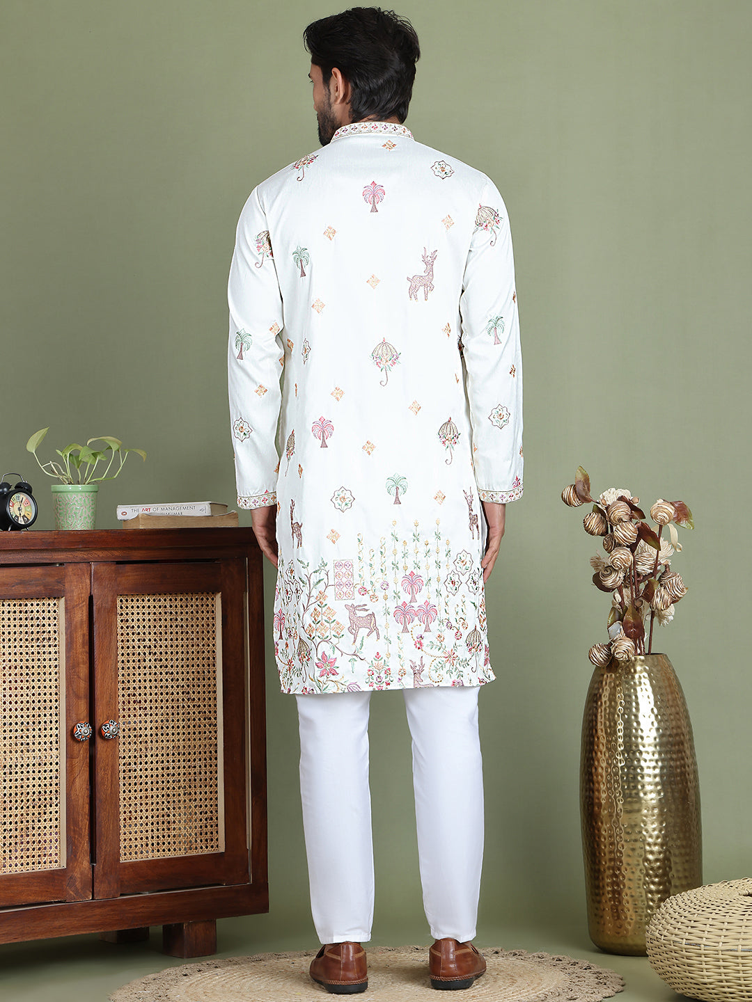 Floral Embroidered and Sequins Kurta Set ( JOKP 5163White )