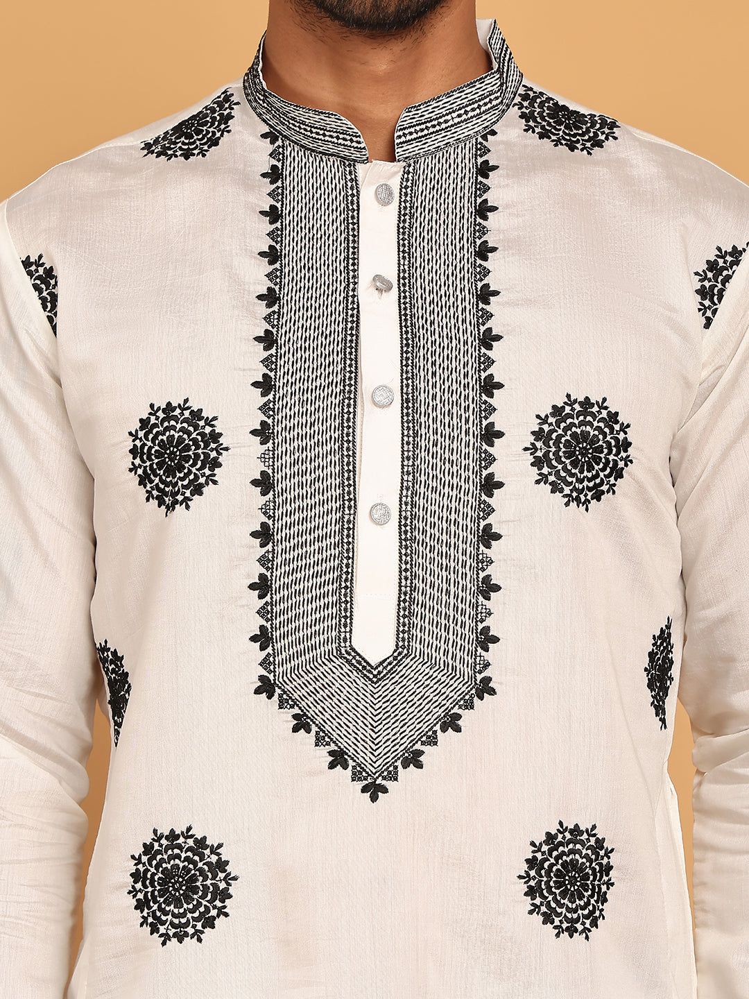 White Embroidered and Sequins Kurta Pyjama Set ( JOKP P 5167 White )