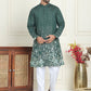 Embroidered and Sequins Silk Blend Kurta Pyjama Set ( JOKP P 5169 Olive )