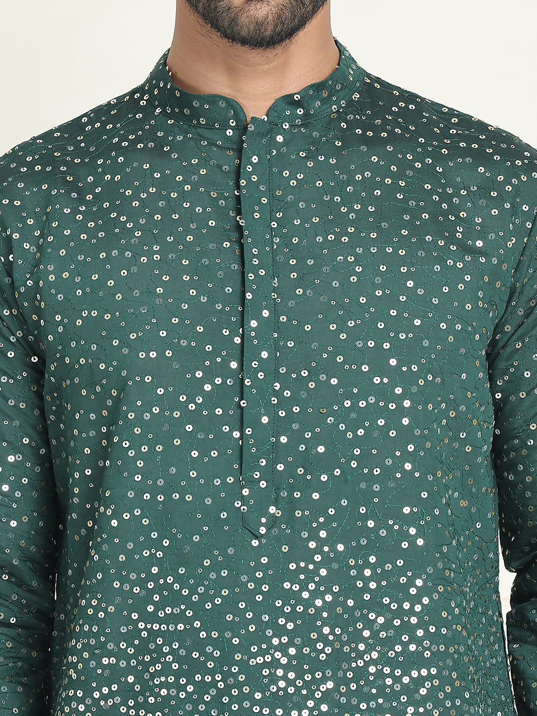 Embroidered and Sequins Silk Blend Kurta Pyjama Set ( JOKP P 5169 Olive )