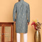 Foil Printed Straight Kurta Pyjama Set For Men ( JOKP P 5170 Grey )