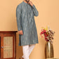 Foil Printed Straight Kurta Pyjama Set For Men ( JOKP P 5170 Grey )