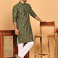 Foil Printed Straight Kurta Pyjama Set For Men ( JOKP P 5170 Olive ) [FF] [I-1-4]
