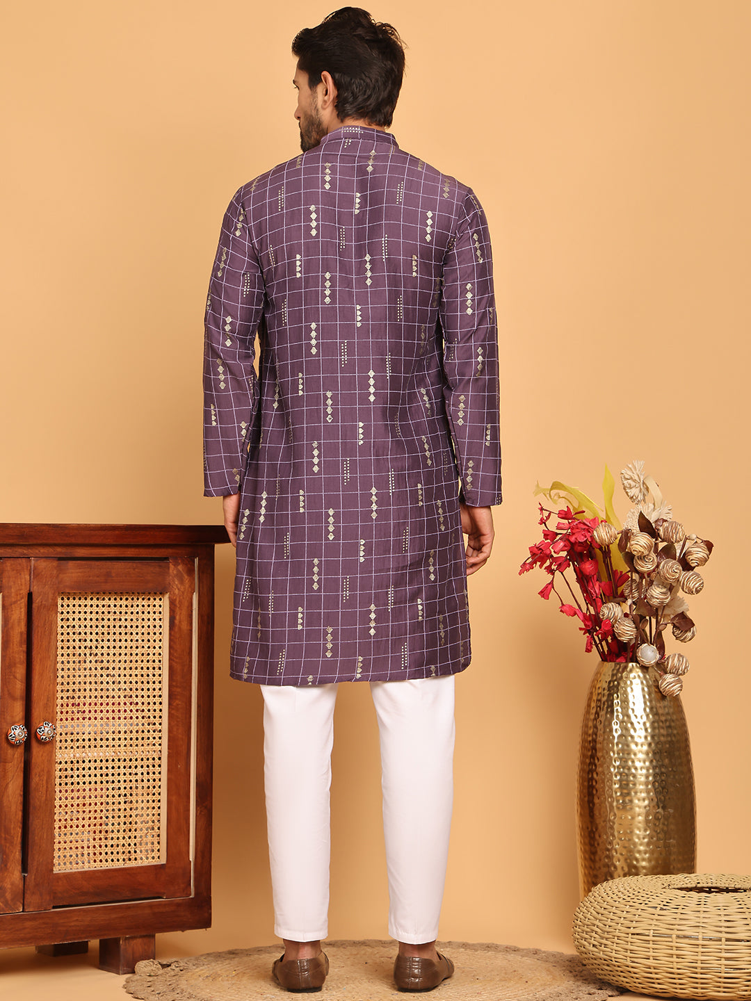 Foil Printed Straight Kurta Pyjama Set For Men ( JOKP P 5170 Purple ) [FF] [I-1-4]