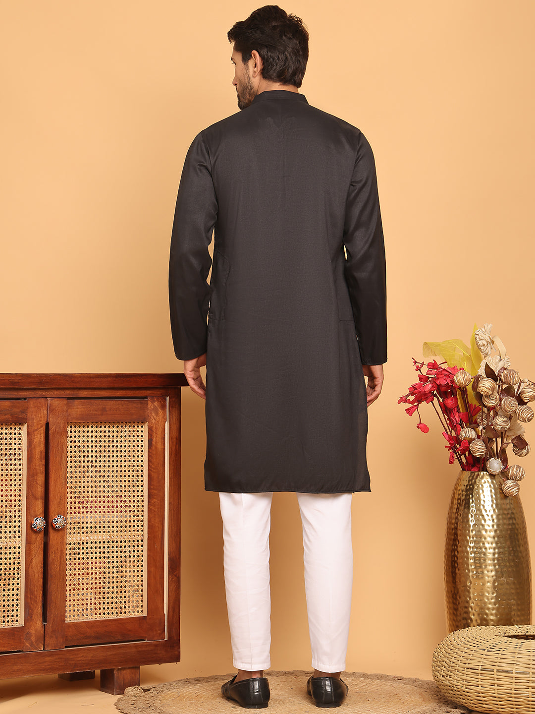 Embroidered Straight Kurta Set For Men ( JOKP P 5171 Black ) [FF] [J-2-4]
