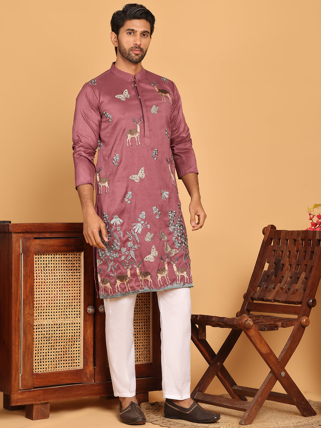 Embroidered Straight Kurta Set For Men ( JOKP P 5171 Purple )