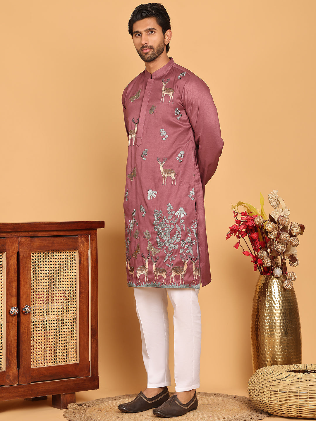 Embroidered Straight Kurta Set For Men ( JOKP P 5171 Purple )