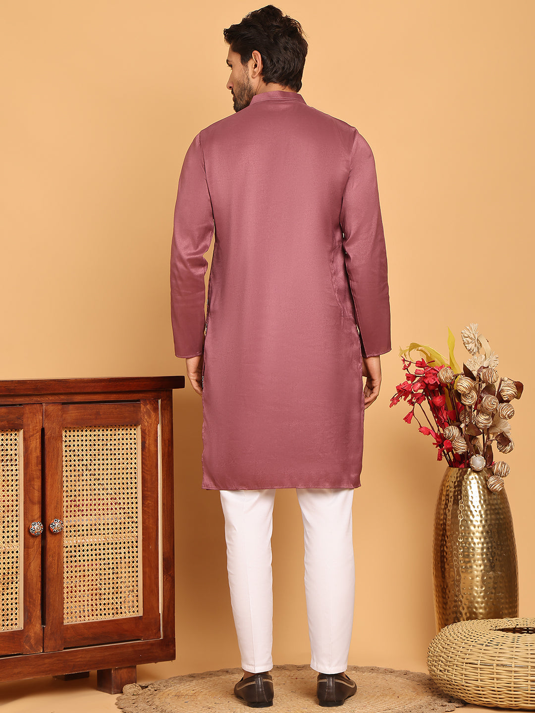 Embroidered Straight Kurta Set For Men ( JOKP P 5171 Purple )