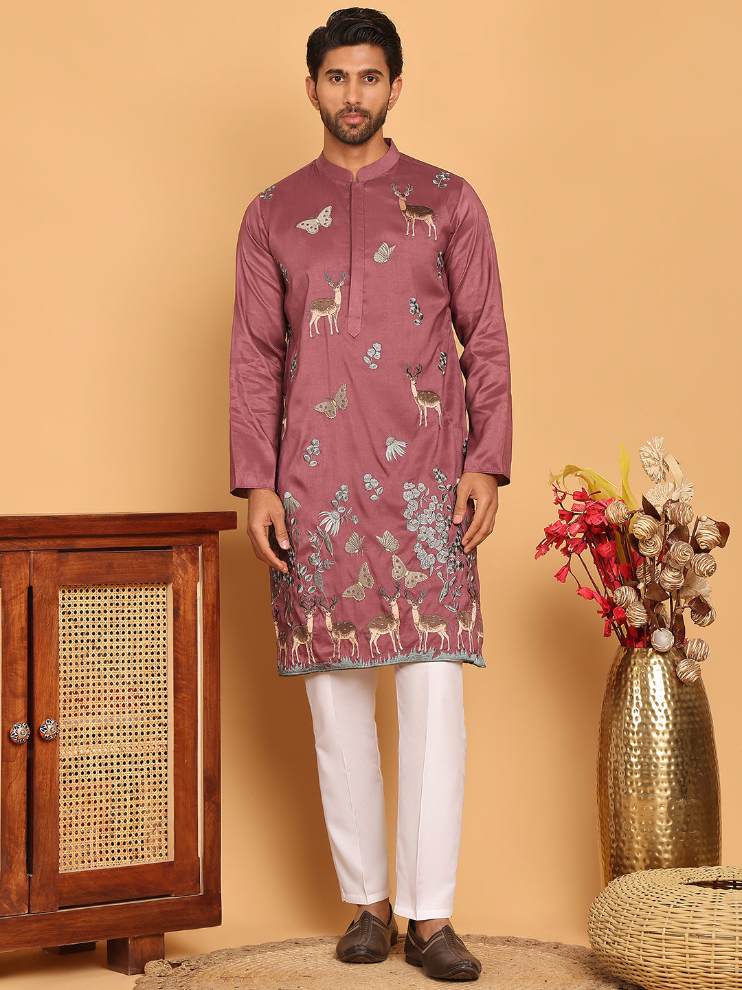 Embroidered Straight Kurta Set For Men ( JOKP P 5171 Purple )