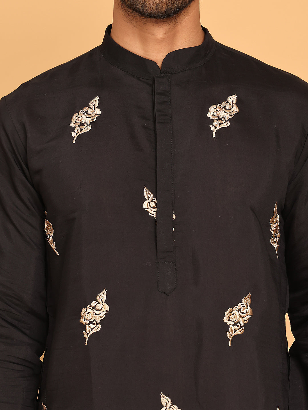 Black Embroidered Straight Kurta Set For Men ( JOKP P 5172 Black )