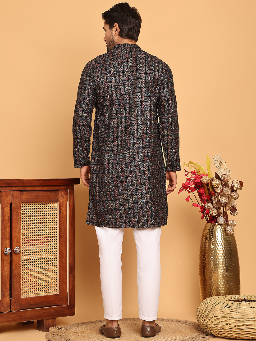 Embroidered and Sequins Viscose Rayon Kurta Set For Men ( JOKP P 5173 Blue )