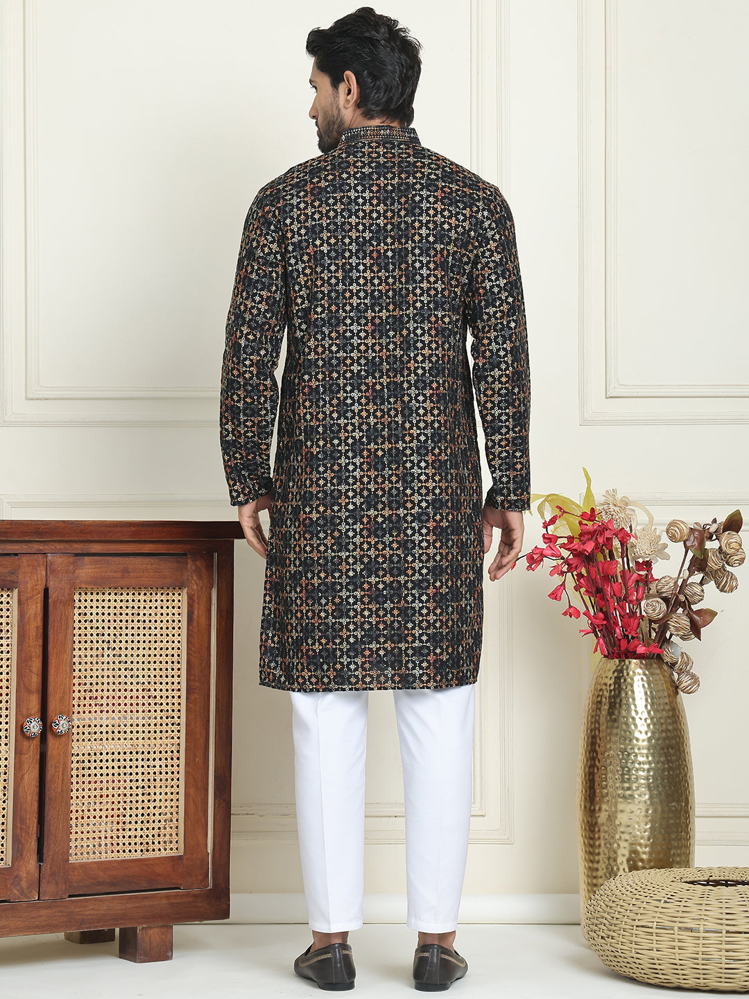 Embroidered and Sequins Viscose Rayon Kurta Set For Men ( JOKP P 5173 Yellow )