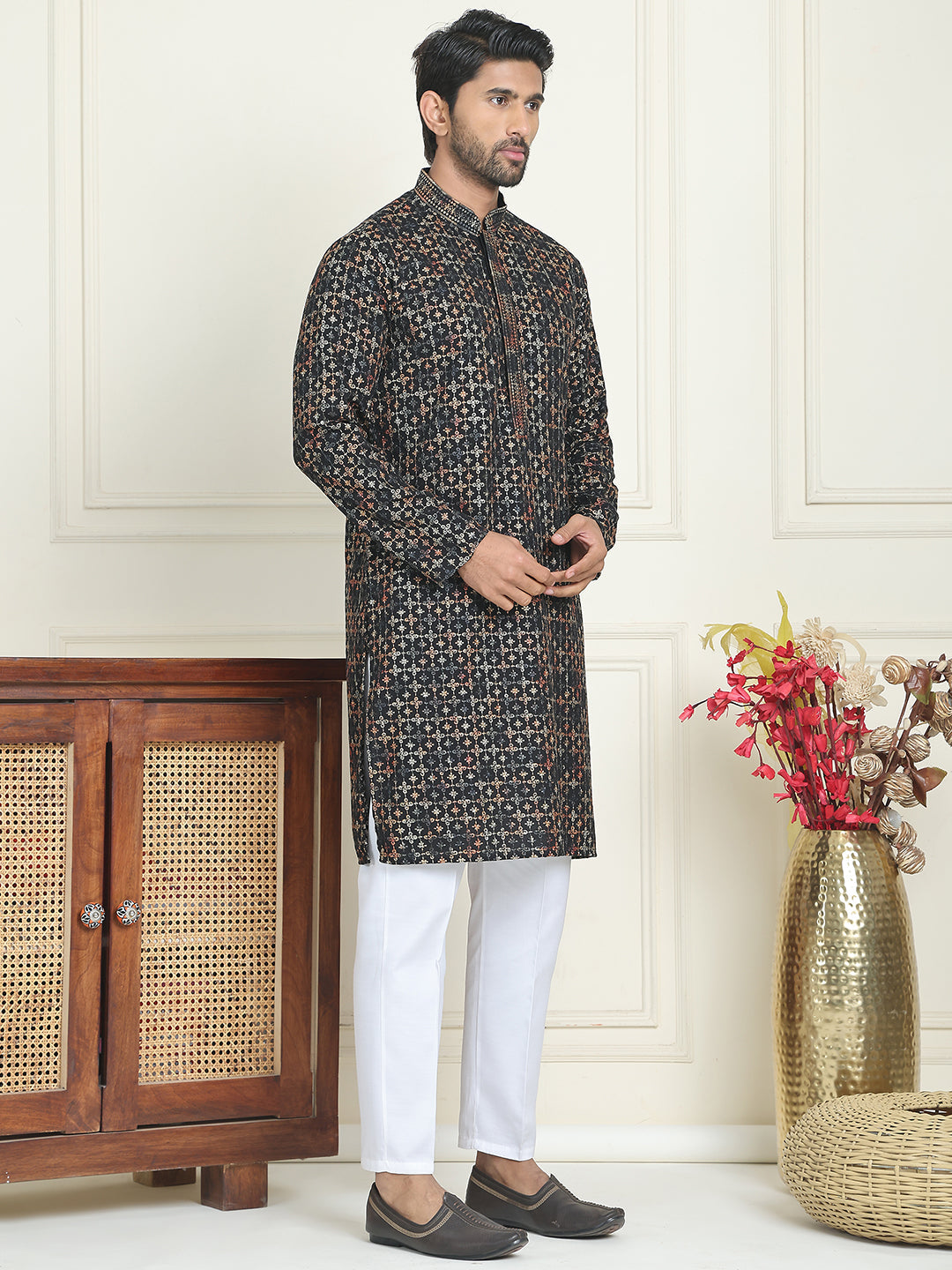 Embroidered and Sequins Viscose Rayon Kurta Set For Men ( JOKP P 5173 Yellow )