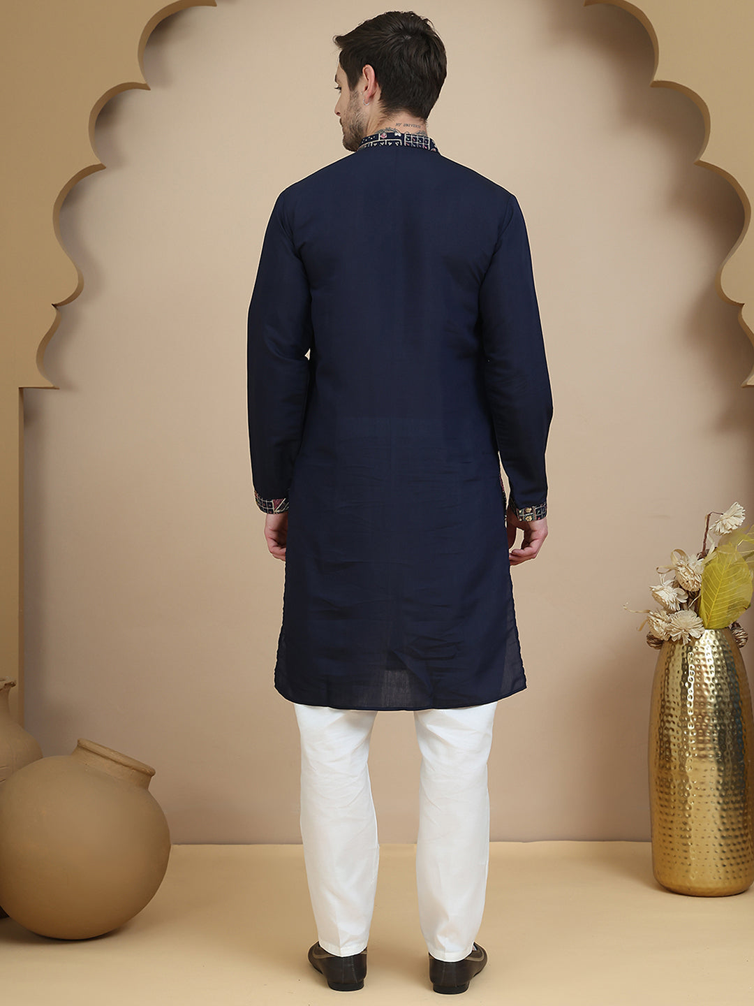 Embroidered Straight Kurta Set For Men ( JOKP P 5174 Navy )