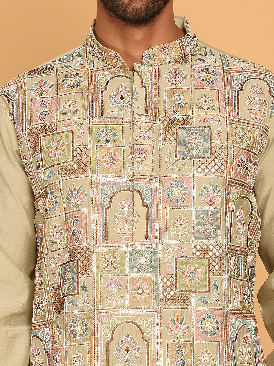 Embroidered Straight Kurta Set For Men ( JOKP P 5174 Pista )