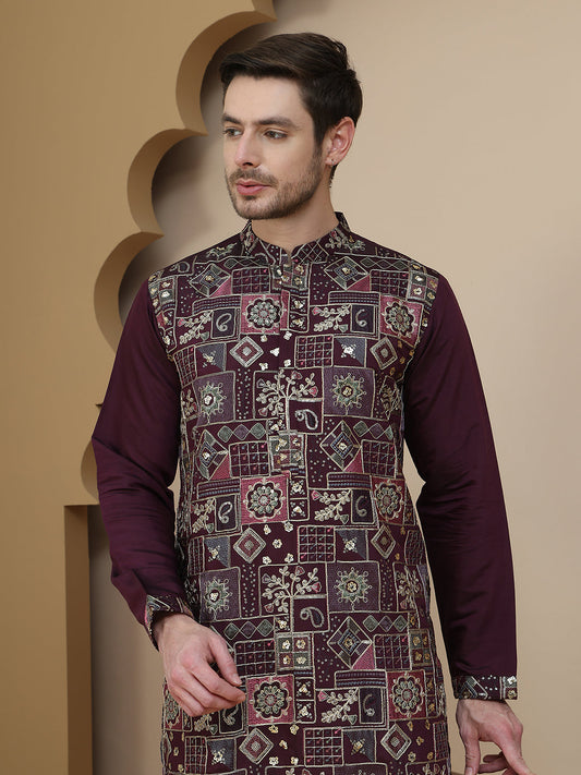 Embroidered Straight Kurta Set For Men ( JOKP P 5174 Purple )