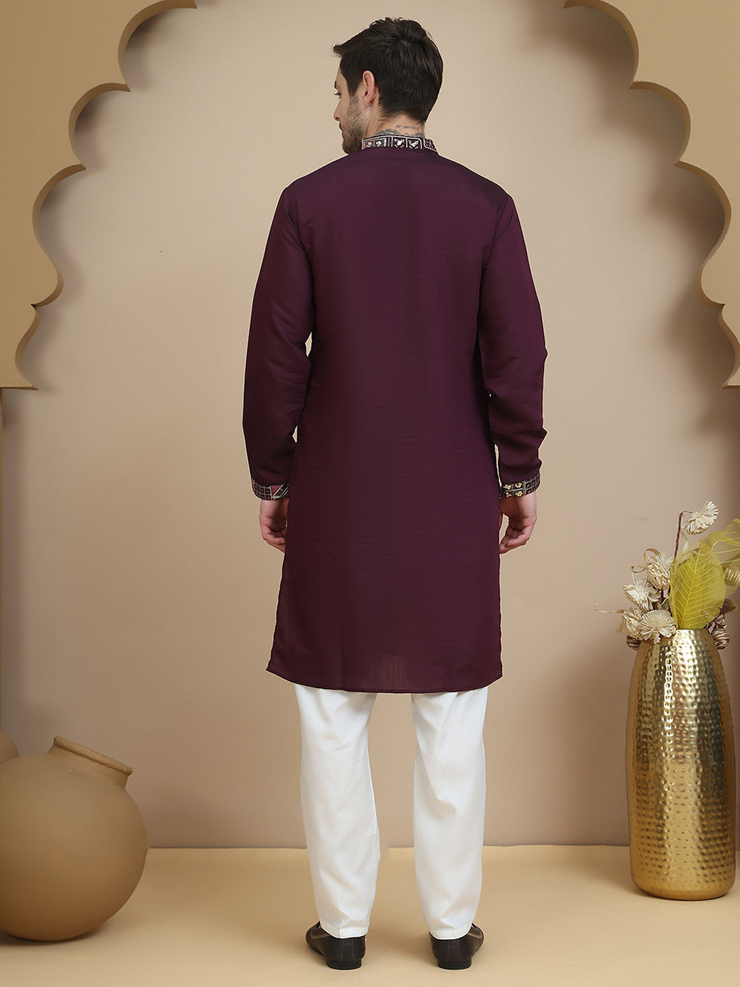 Embroidered Straight Kurta Set For Men ( JOKP P 5174 Purple )